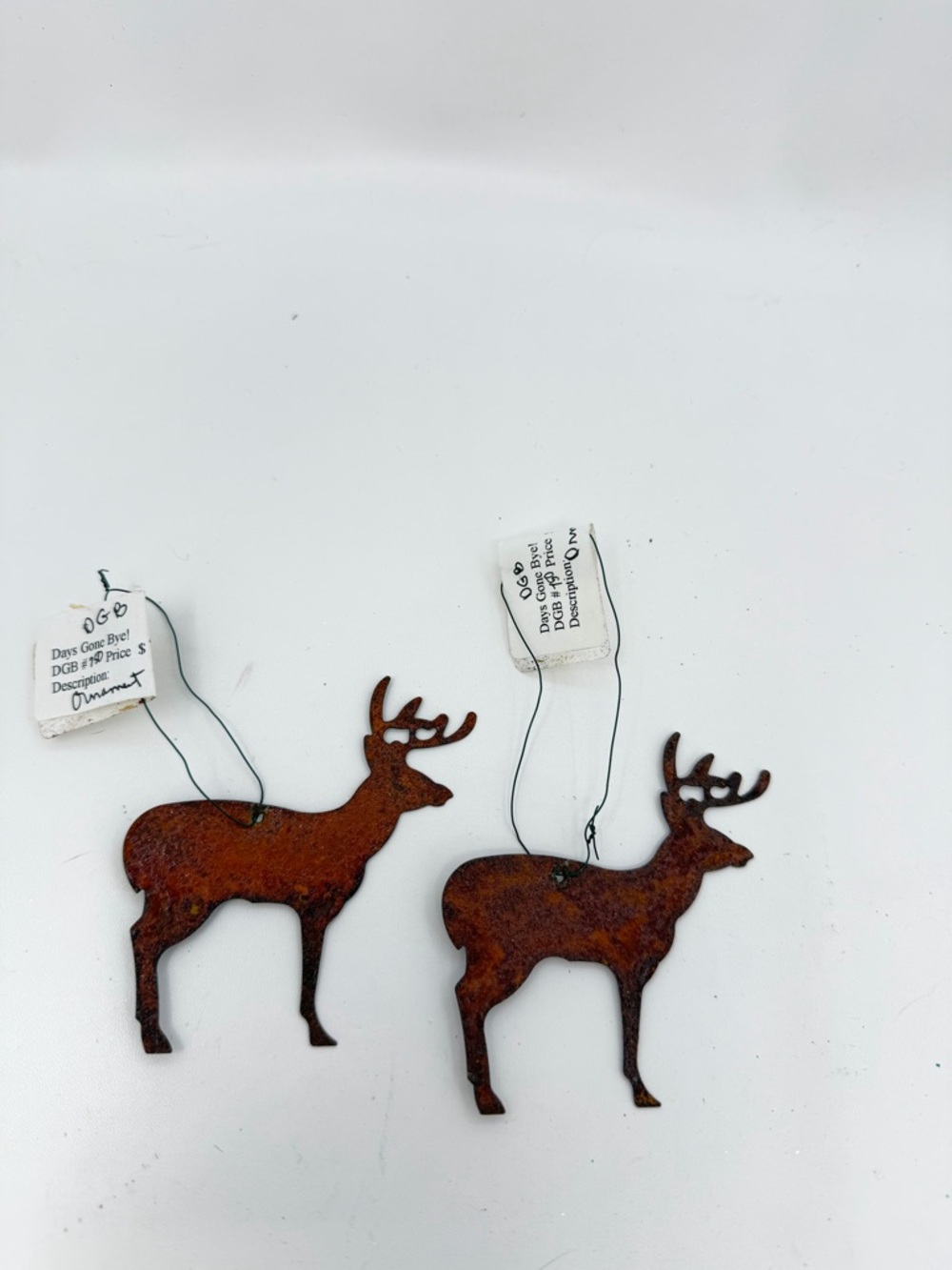 Two New Vintage Rustic Rusty Metal Reindeer Deer Christmas Hanging Ornaments 3”